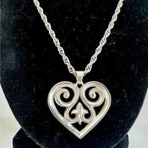 JAMES AVERY Sterling Silver French Scroll Heart Fleur Pendant Necklace; RETIRED